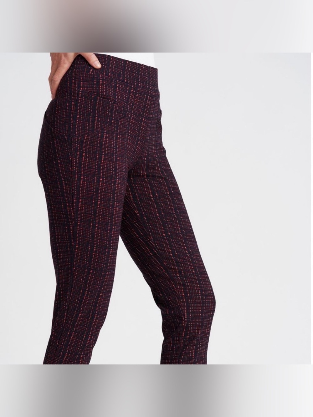 BETABRAND Journey 6 Pocket Skinny Dress Pants Neo Plaid Black Red Size LP - Picture 5 of 16